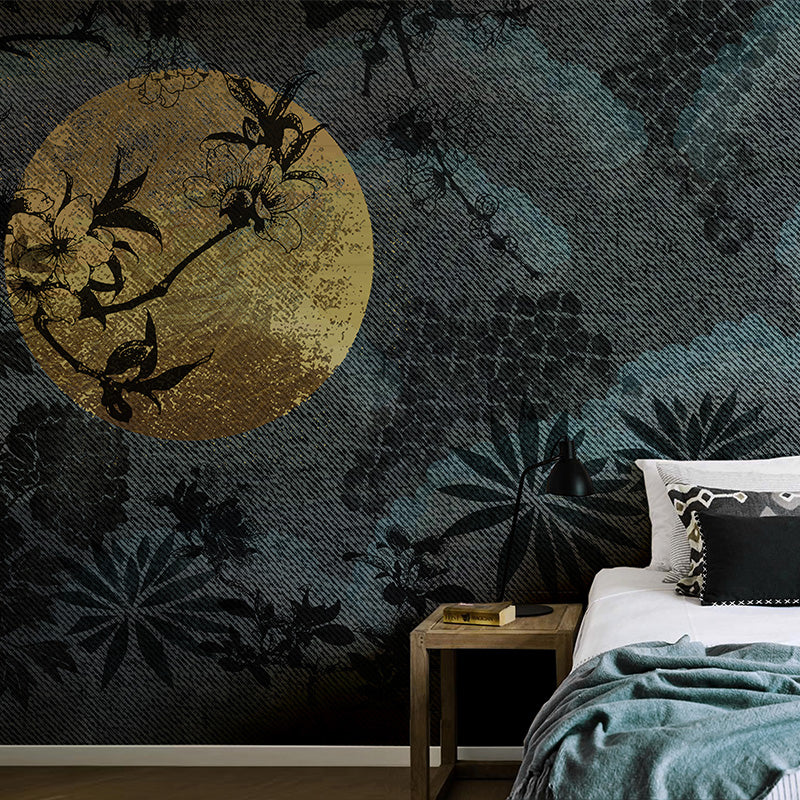 Moon and Flower Shadow Murals Contemporary Stain-Resistant Bedroom Wall Decor, Custom Size