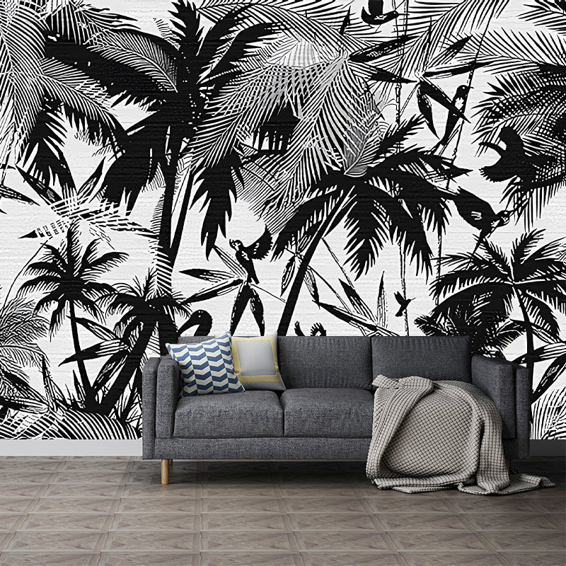 Whole Tropical Wall Paper Murals Black Coastal Palm Trees and Flamingo Painting Wall Art, Made to Measure