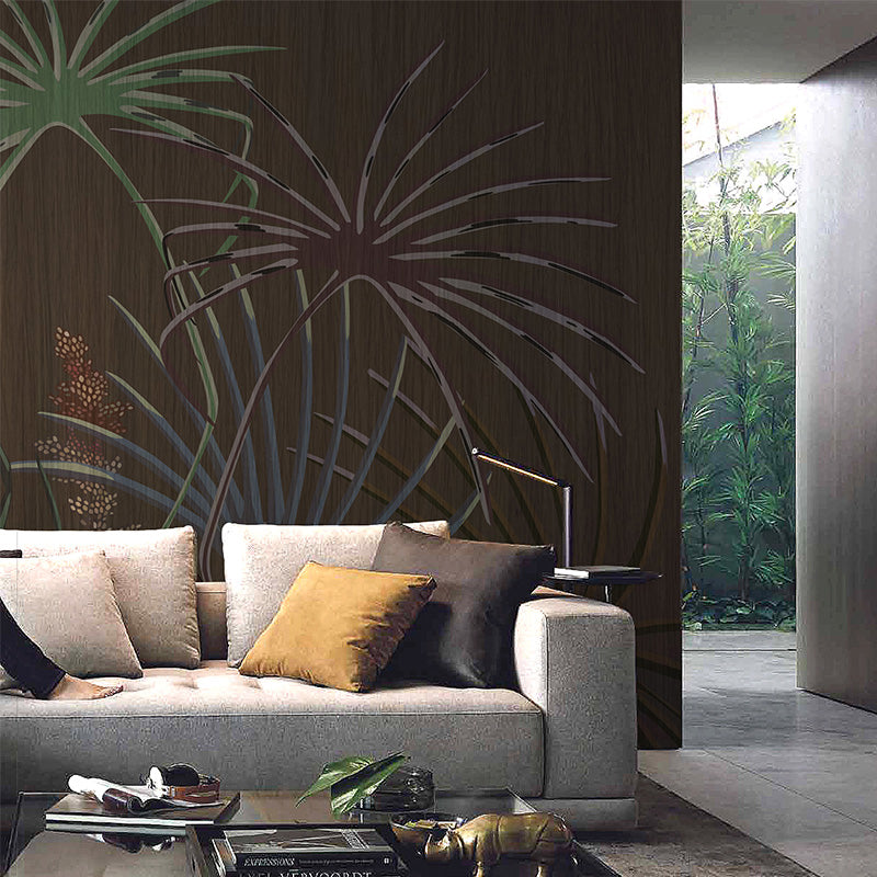 Illustration Palmetto Fan Leaf Mural Decal Full-Size Wall Covering for Living Room, Custom Print