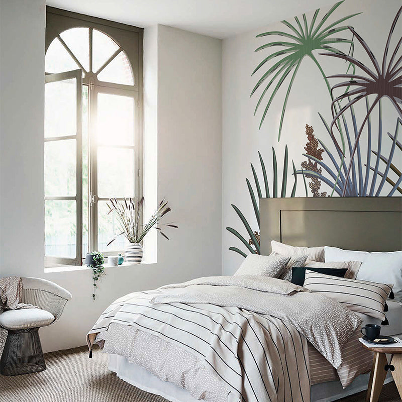 Illustration Palmetto Fan Leaf Mural Decal Full-Size Wall Covering for Living Room, Custom Print