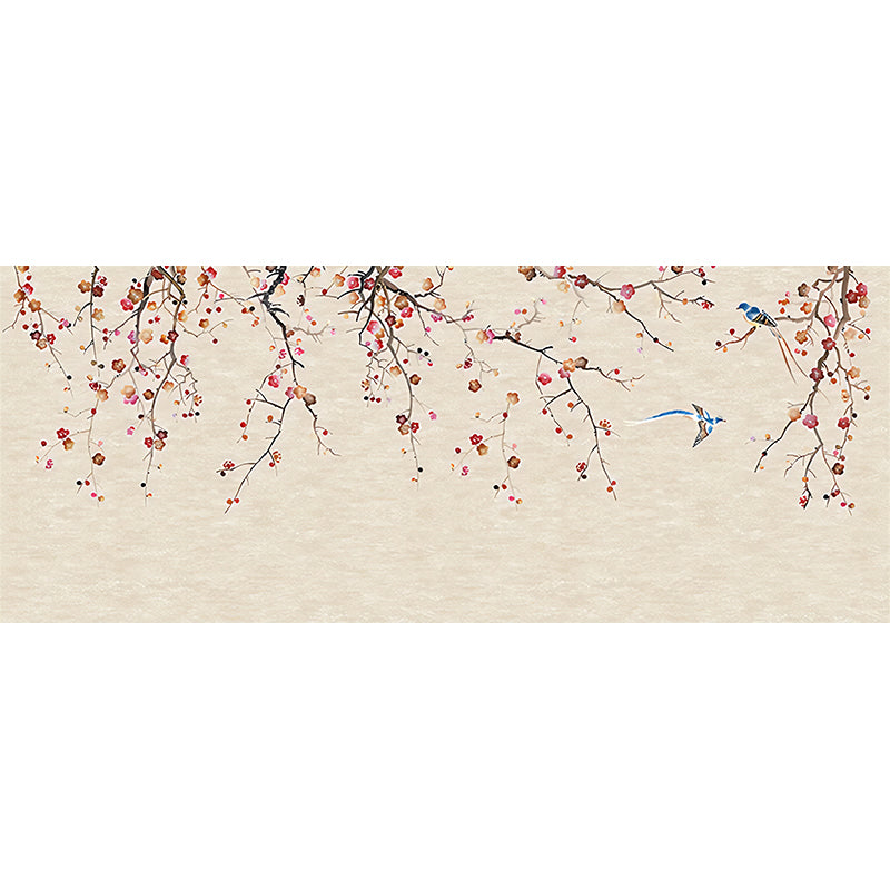 Oriental Blooming Plum Wall Murals for Living Room Custom Wall Covering in Pastel Color