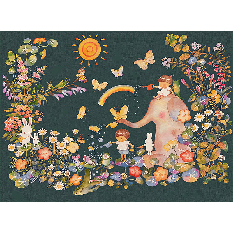 Wonderland Mural Wallpaper Pastel Color Childrens Art Wall Covering for Kindergarten