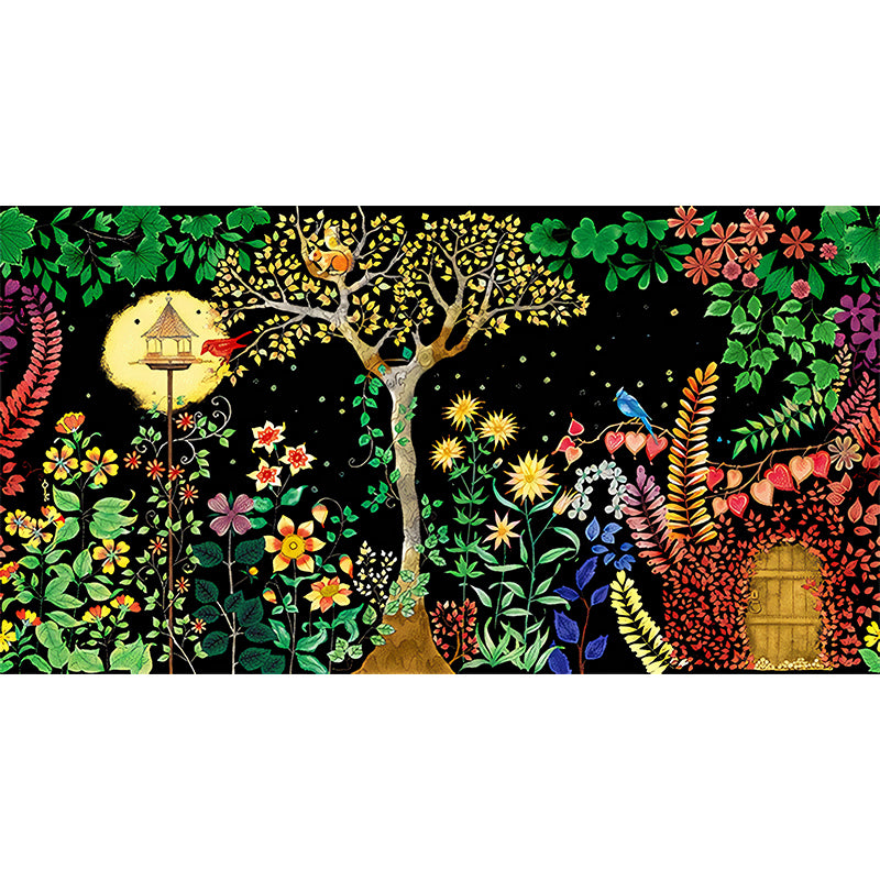 Moon Night Flower Bushes Mural Childrens Art Waterproof Kids Room Wall Covering, Custom-Printed