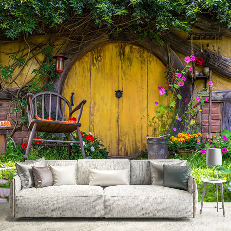 Customized Photo Print Modern Murals with Patio of Log Cabin Pattern in Yellow-Green