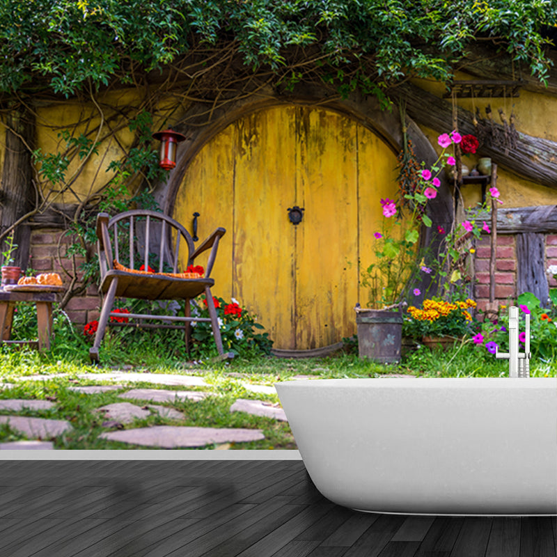 Customized Photo Print Modern Murals with Patio of Log Cabin Pattern in Yellow-Green