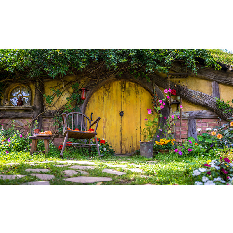 Customized Photo Print Modern Murals with Patio of Log Cabin Pattern in Yellow-Green