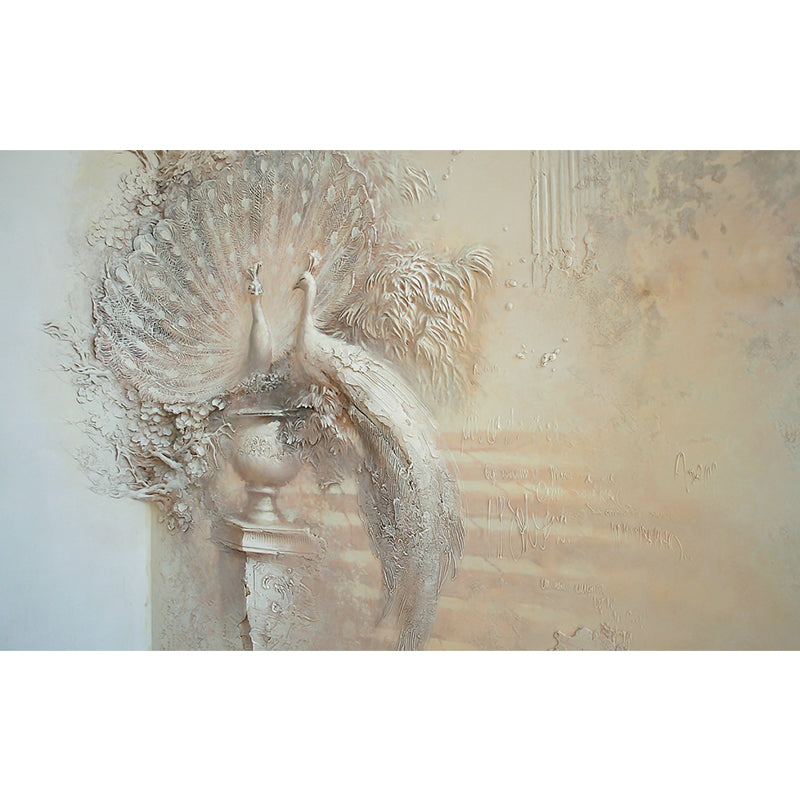 Embossed Peacock Animal Mural Decal Modern Style Smooth Surface Wall Art in Brown
