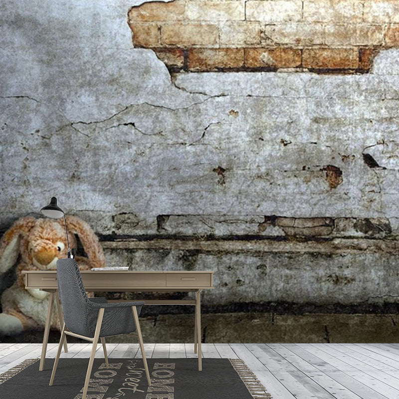 Aged Brick Wall Paper Murals Grey Countryside Wall Decor for Living Room, Custom Made