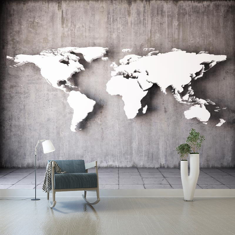 Floor Tile and Continent Print Murals Grey Contemporary Wall Art for Living Room