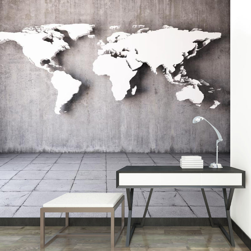 Floor Tile and Continent Print Murals Grey Contemporary Wall Art for Living Room