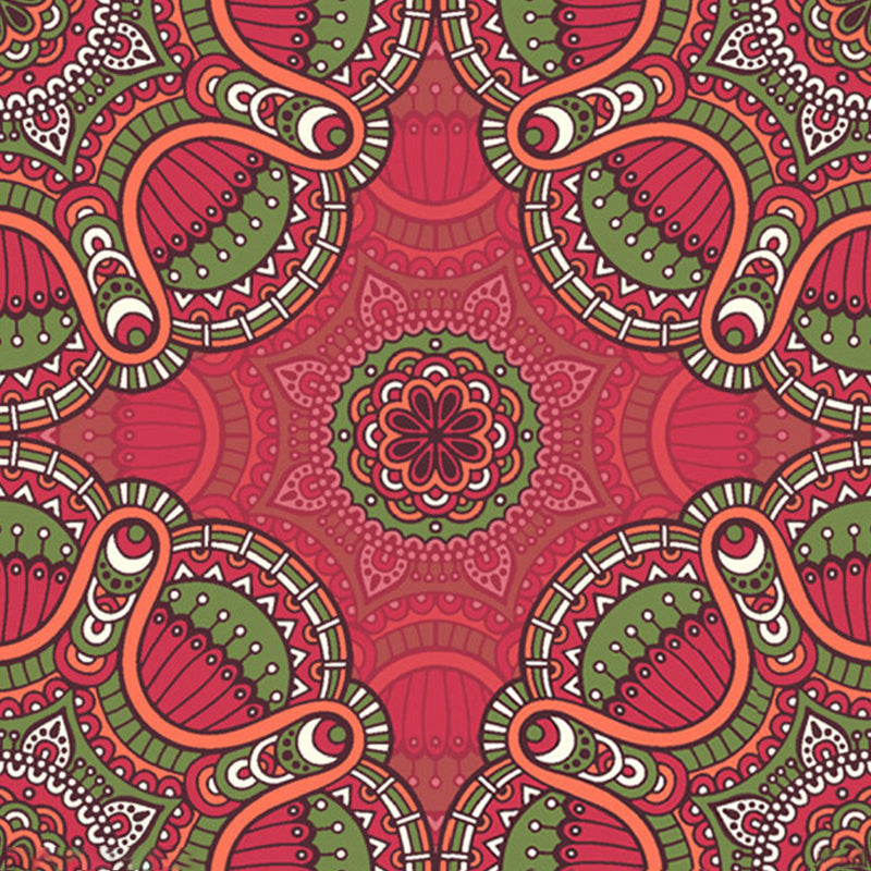 Large Boho Style Wall Mural Decal Red-Green Abstract Wall Art, Custom Size Available