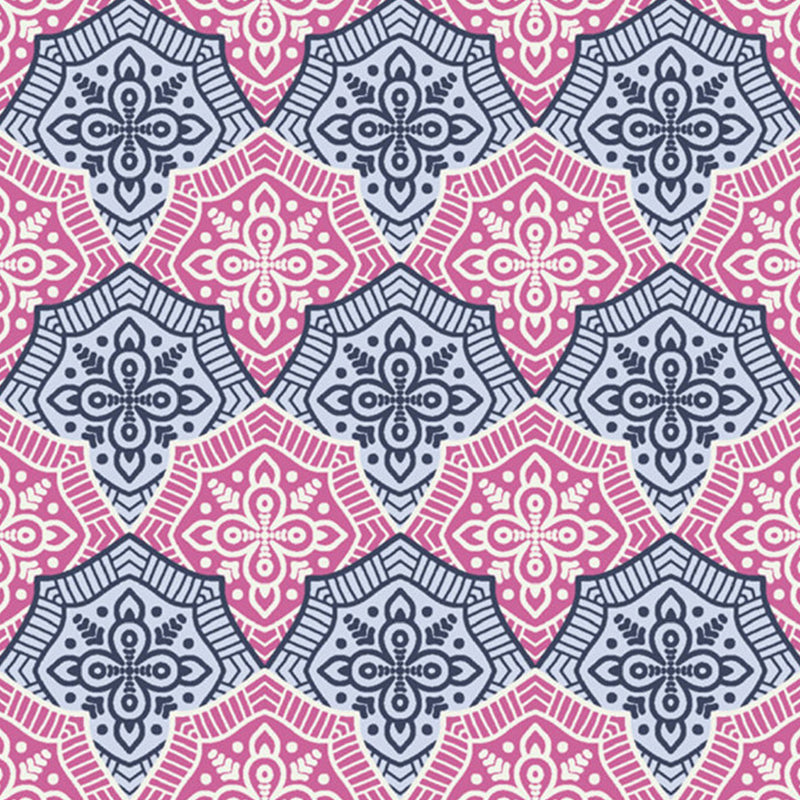 Pink-Blue Floral Wallpaper Murals Stain Resistant Boho-Chic Living Room Wall Art