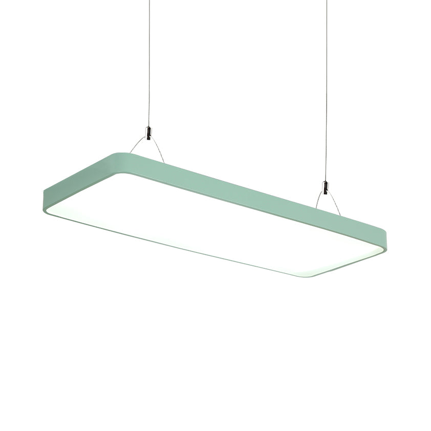 Rectangular Hanging Lamp Simplicity Metal Led 47" Long White/Blue/Yellow Ceiling Pendant Light for Office, 8"/12" Wide