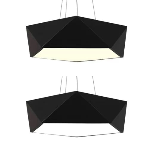 Pentagon Pendant Lighting Contemporary Metal 16.5"/20.5"/24.5" Wide Led White/Black/Yellow Ceiling Lamp Fixture with White Acrylic Diffuser