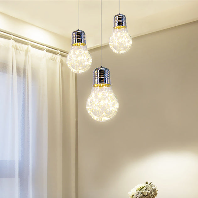 Cuerte de vidrio desnudo suspensión colgante contemporáneo 1 luz cromado led colgante de led en blanco/luz cálida