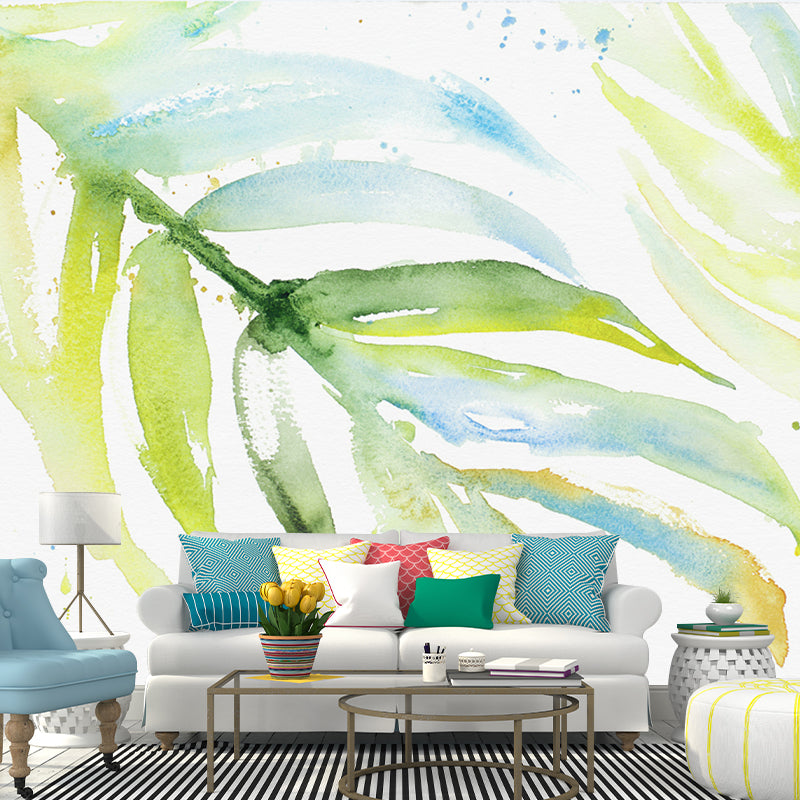 Watercolor Areca Palm Mural Wallpaper Modern Waterproof Bedroom Wall Art, Customized Size
