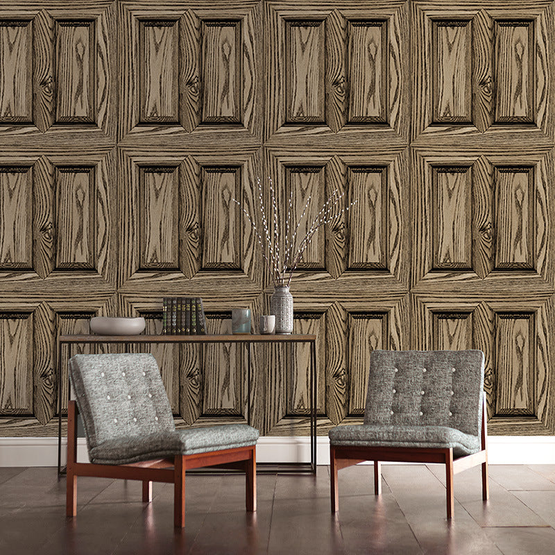PVC Wallpaper Roll Wood Door Pattern Smooth Surface Wall Covering for Decoration