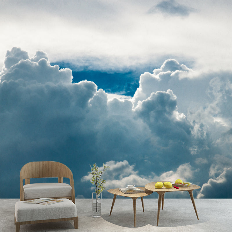 Whole Cloud Overlook Mural Wallpaper for Bedroom Scenery Wall Decor in Blue-White, Washable