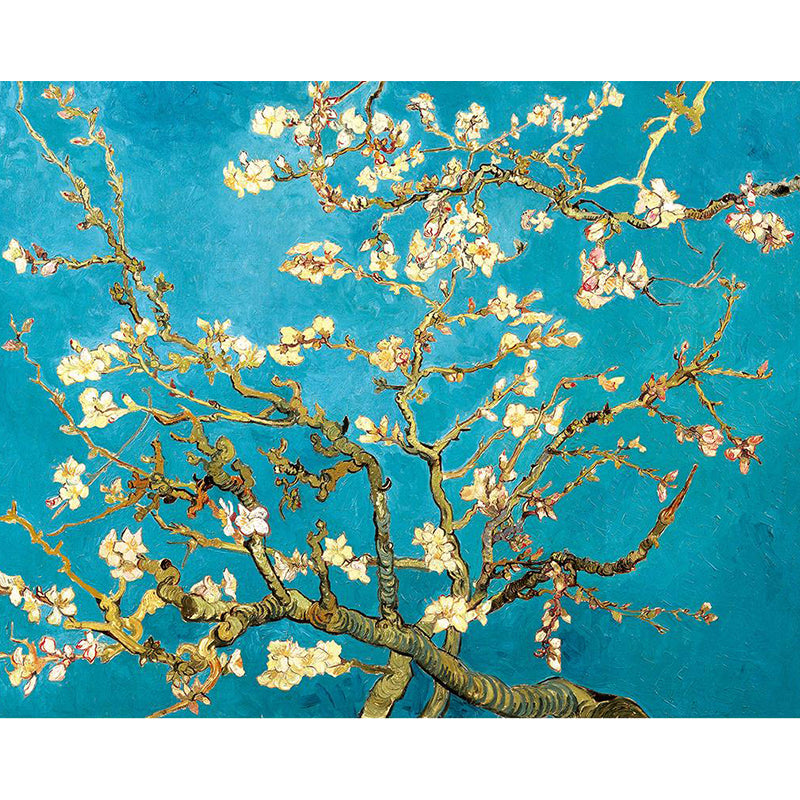 Asian Plum Tree Wall Mural Decal Yellow and Blue Waterproof Wall Decor for Bedroom