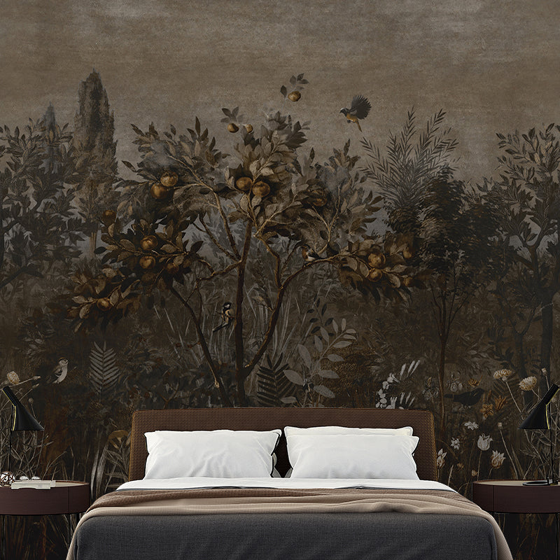 Tropics Fruit Tree Mural Wallpaper Dark Blue Dining Room Wall Art, Customised Size Available