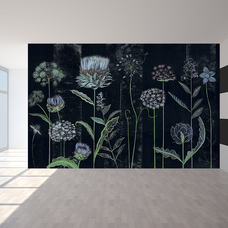 Flower Sketch Wall Paper Murals Trendy Waterproof Living Room Wall Decor, Custom Size Available