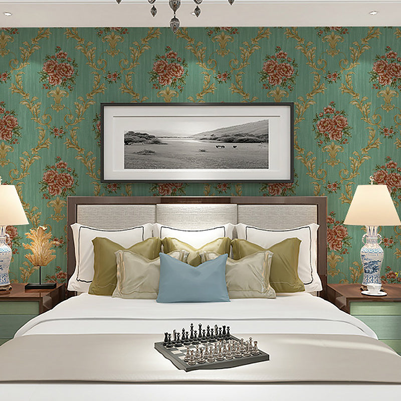 Flower Peonies Wallpaper Roll Countryside Vinyl Wall Art in Soft Color for Bedroom