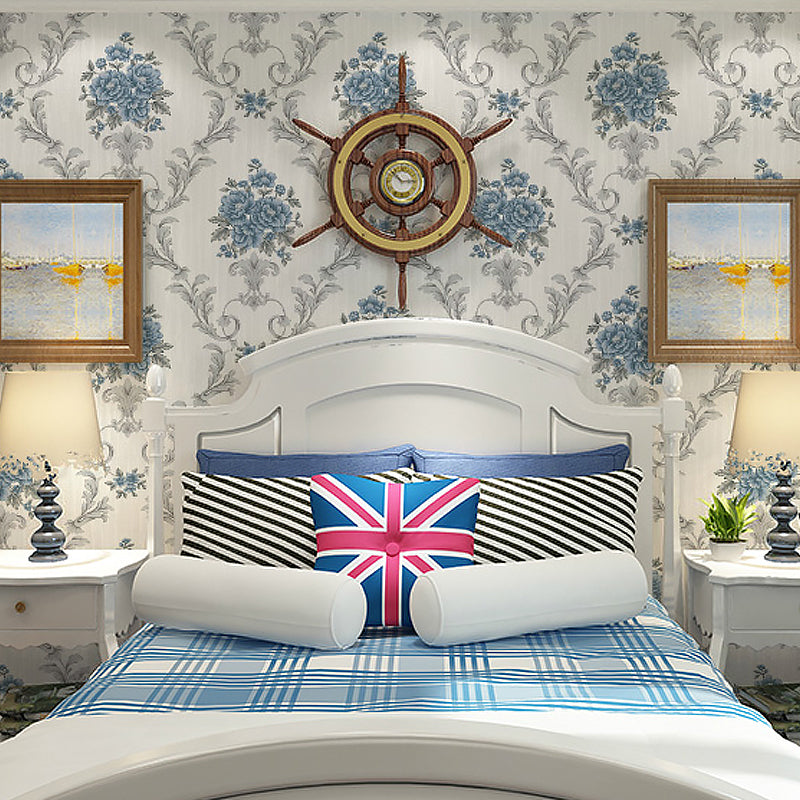 Flower Peonies Wallpaper Roll Countryside Vinyl Wall Art in Soft Color for Bedroom