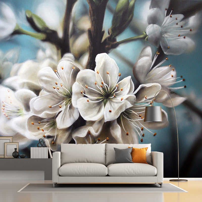 Photography Flower Wall Paper Murals for Home, Blue and White, Personalised Size