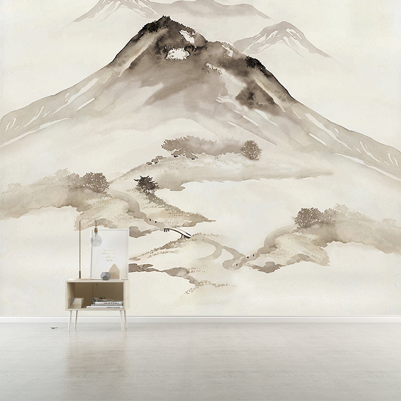 Ink Painting Mountain Peak Murals Chinoiserie Water-Proof Living Room Wall Decor, Custom Size