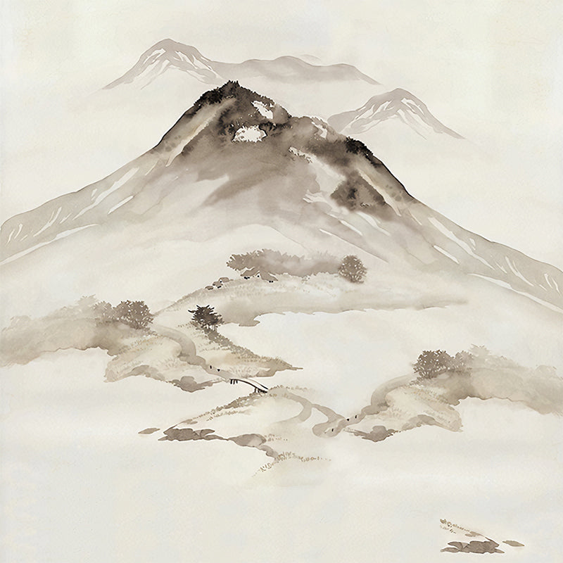 Ink Painting Mountain Peak Murals Chinoiserie Water-Proof Living Room Wall Decor, Custom Size