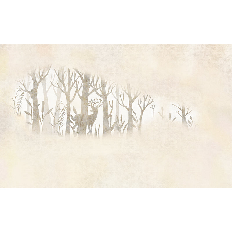 Beige Creative Wall Covering Murals Customized Wild Deer and Foggy Mirror Wall Art for Home Decor