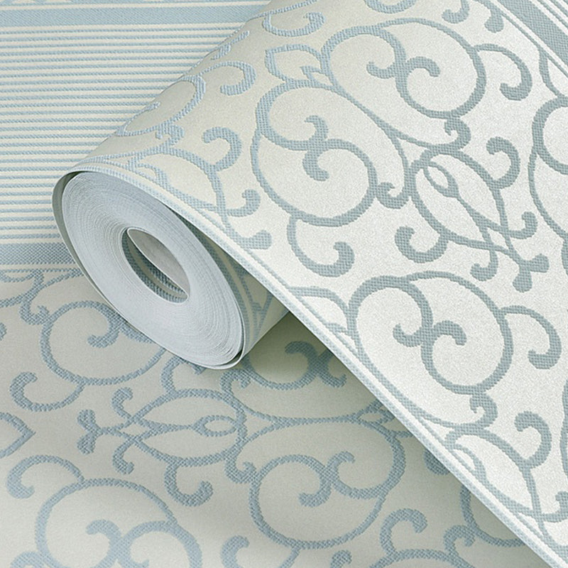 Removable Scroll Wallpaper Roll Glam Non-Woven Fabric Wall Decor for Living Room, Self-Stick