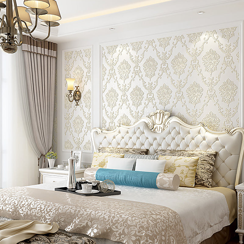 Luxury Flower Wallpaper Light-Color Jacquard Wall Covering for Living Room, Unpasted