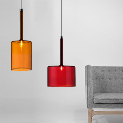 Nickle Zylindrisch/Trommel/lange Säule Suspension Anhänger Modernist 1 hellgrau/rot/orange Glas LED Hängende Leuchte
