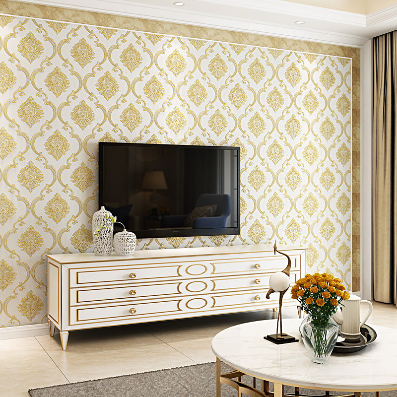 Self-Adhesive Jacquard Trellis Wallpaper Glam 3D Embossed Wall Decor in Light Color, Removable