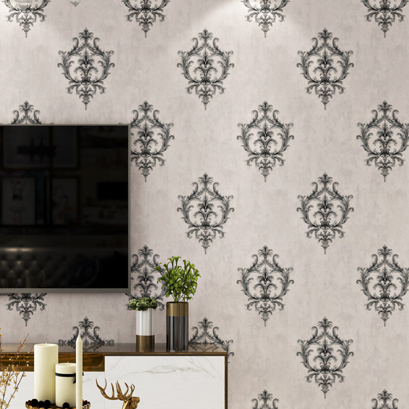 Temporary Adhesive Damask Wallpaper Roll Luxury Washable Living Room Wall Covering, 17.1-sq ft