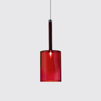 Nickle Zylindrisch/Trommel/lange Säule Suspension Anhänger Modernist 1 hellgrau/rot/orange Glas LED Hängende Leuchte