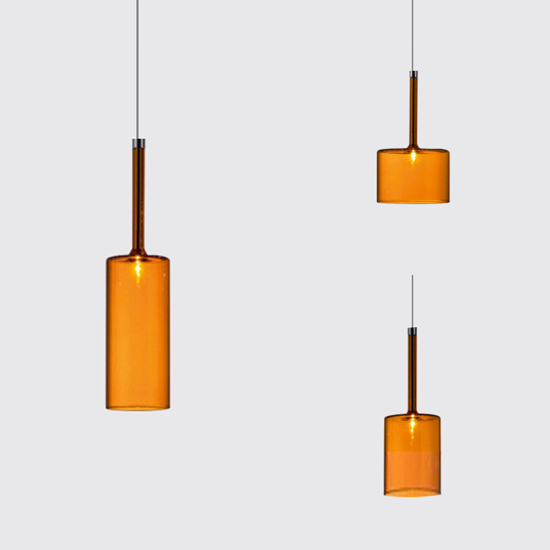 Nickle Zylindrisch/Trommel/lange Säule Suspension Anhänger Modernist 1 hellgrau/rot/orange Glas LED Hängende Leuchte