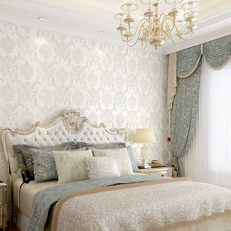 Self Sticking Floral Jacquard Wallpaper Luxury Embroidered Wall Covering, Easy Peel off