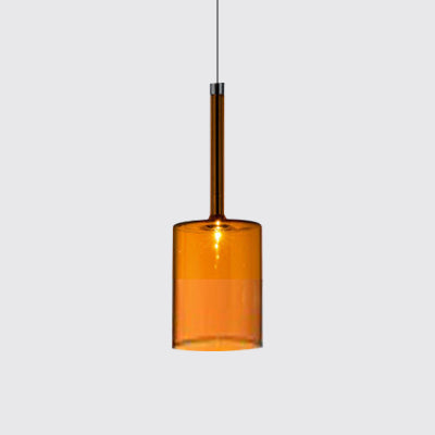 Nickle Zylindrisch/Trommel/lange Säule Suspension Anhänger Modernist 1 hellgrau/rot/orange Glas LED Hängende Leuchte