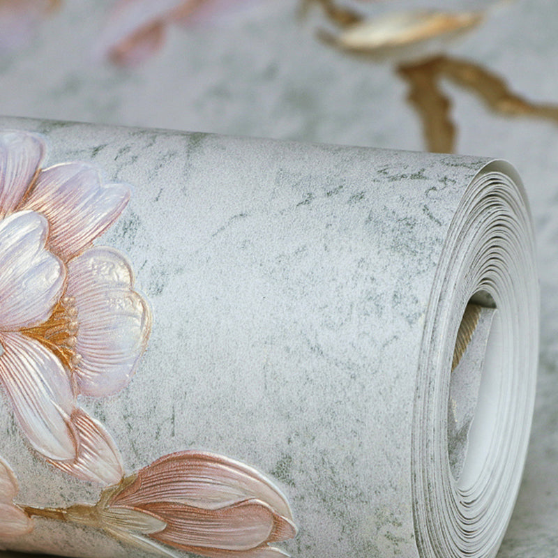 Rustic Plum Flower Wallpaper for Bedroom 31' L x 20.5" W Wall Covering in Soft Color