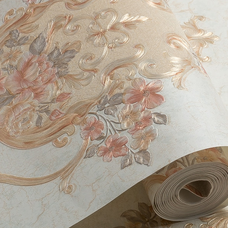 Rural Floral Wallpaper Non-Woven Cloth Waterproof Light Color Wall Art for Bedroom