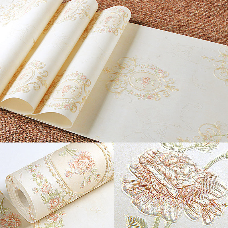 Pastel Color Peony Wallpaper Moisture Resistant Wall Covering for Bedroom, Unpasted