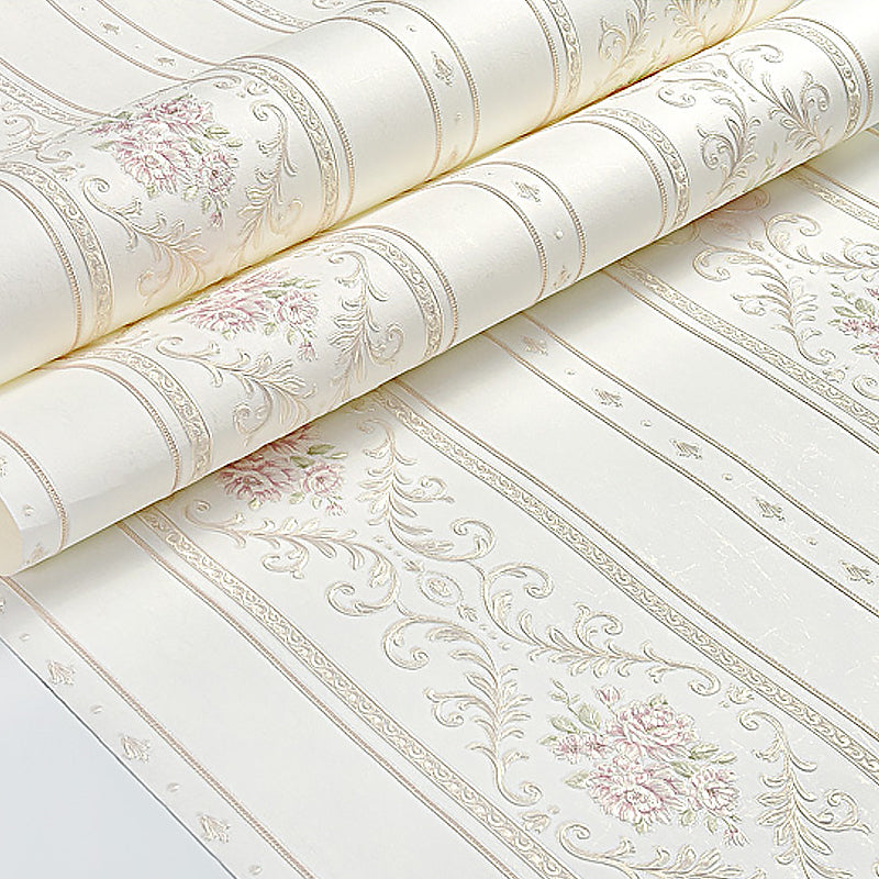 Adhesive Rural Floral Striped Wallpaper Pastel-Color Removable Wall Art for Bedroom