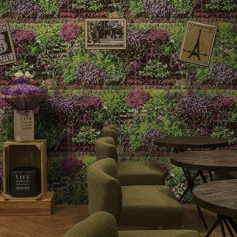 Farmhouse Flower Field Wallpaper for Restaurant 33' x 20.5" Wall Covering in Dark Color