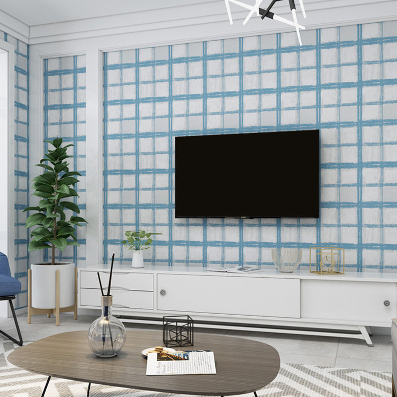 Adhesive Grid Wallpaper Roll Vinyl Modern Style Wall Art for Living Room, Easy Peel off