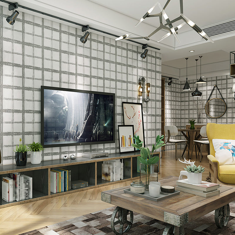 Adhesive Grid Wallpaper Roll Vinyl Modern Style Wall Art for Living Room, Easy Peel off