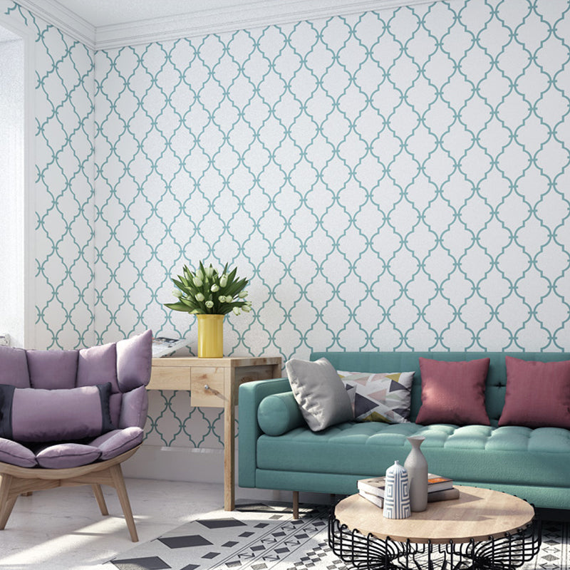 Blue Quatrefoil Adhesive Wallpaper Removable Contemporary Living Room Wall Decor
