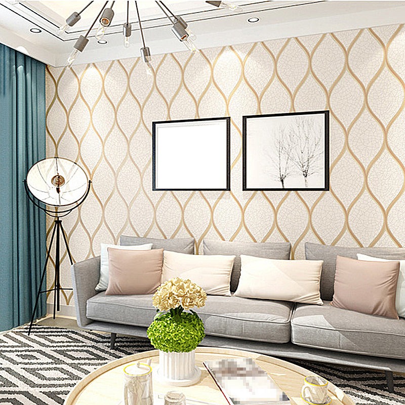 Light Color Ogee Wallpaper Crackle Look Modern Stain-Proof Wall Art for Living Room