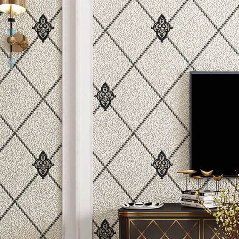 Stain-Resistant Trellis Wallpaper Flock Material Modern Style Wall Art for Living Room
